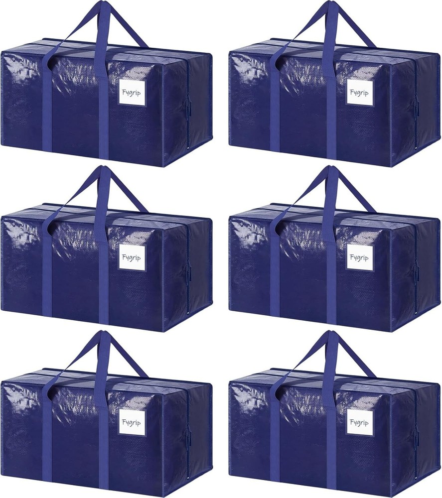 6 Pack Extra Heavy Duty Large Moving Bags with Strong Zipper & Comfortable Handl