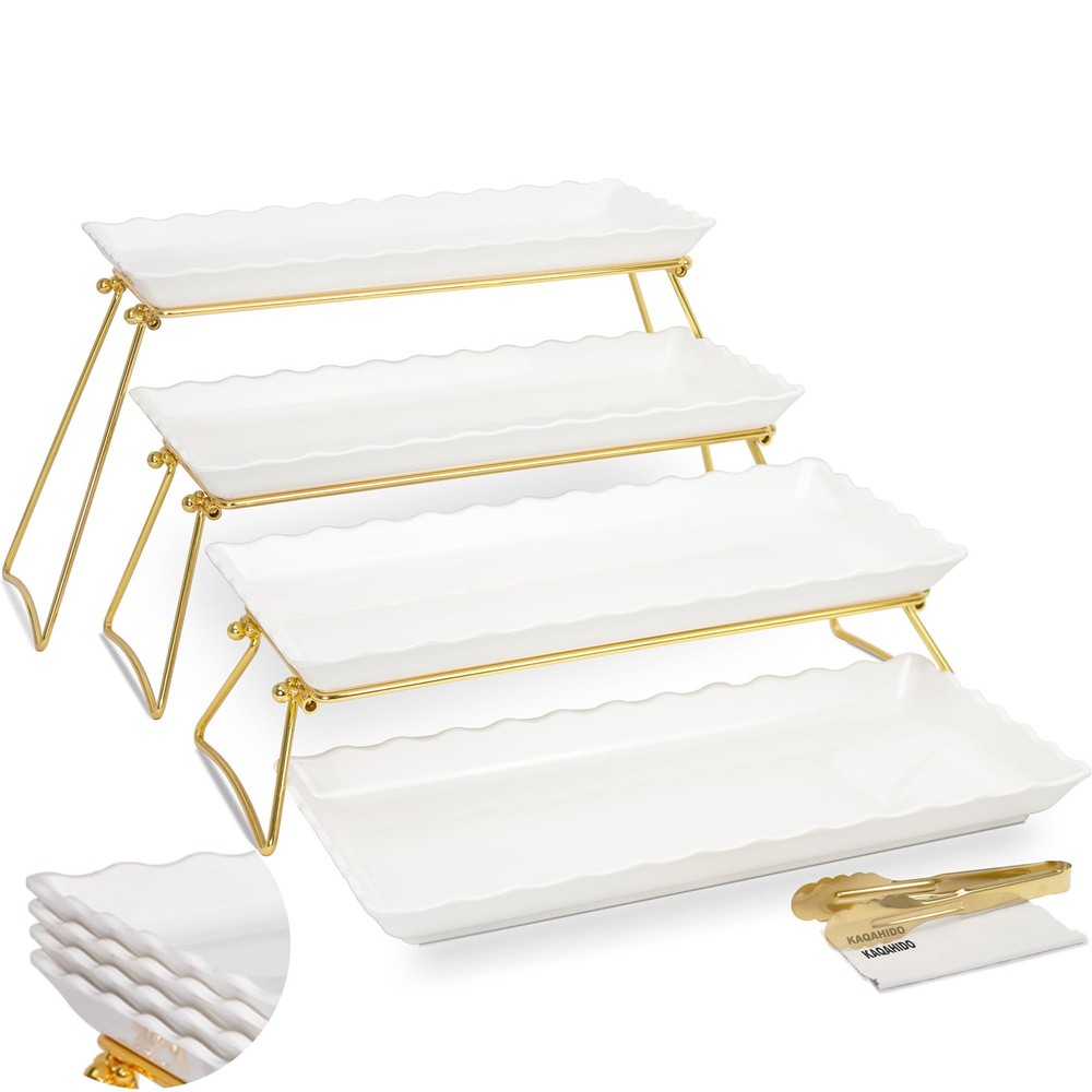 Extra Large 4 Tier Serving Tray Set, 34x22x10 inch Wave Edge Melamine Dessert...