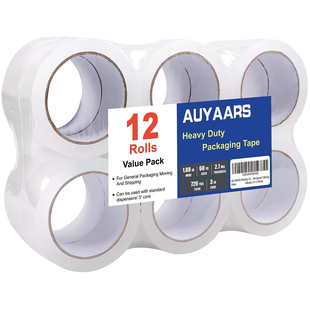 AUYAARS Clear Packing Tape, 12 Rolls Shipping Tape, 2.7mil Packaging Tape, 1....