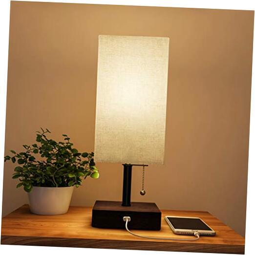 Modern USB Desk Lamp with Wood Base and LED Bulb