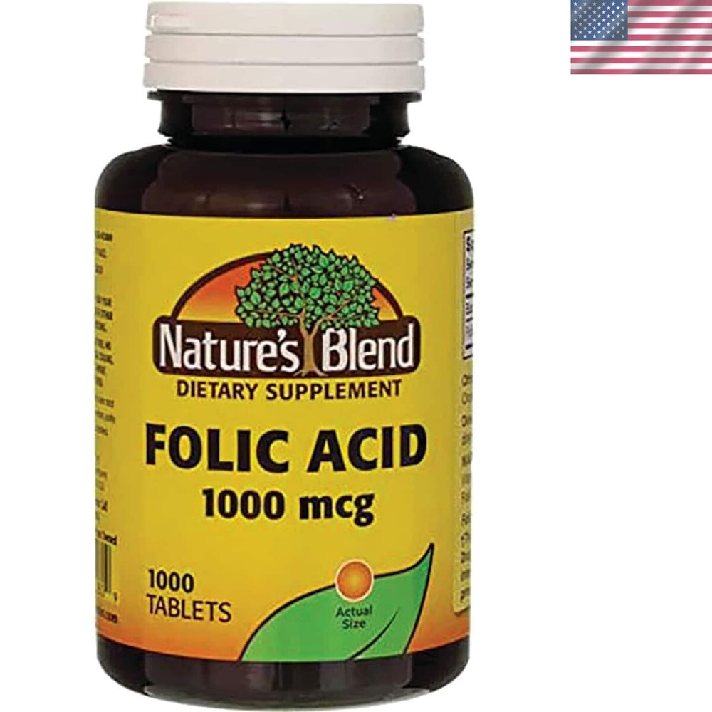 Folic Acid 1000 mcg - 1000 Count Gluten-Free Tablets for Heart & Prenatal Health