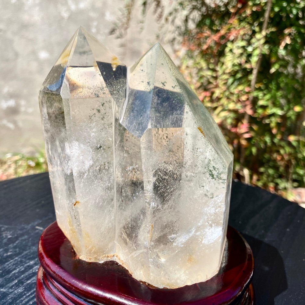 3.4LB Natural Ghost Phantom Quartz Crystal Multi Pointed Column Energy+Base-