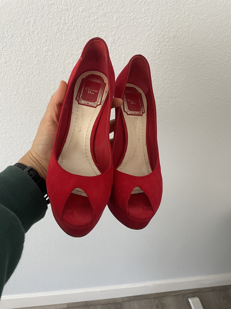 Christian Dior Red Suede Heels for Women Size 37.5