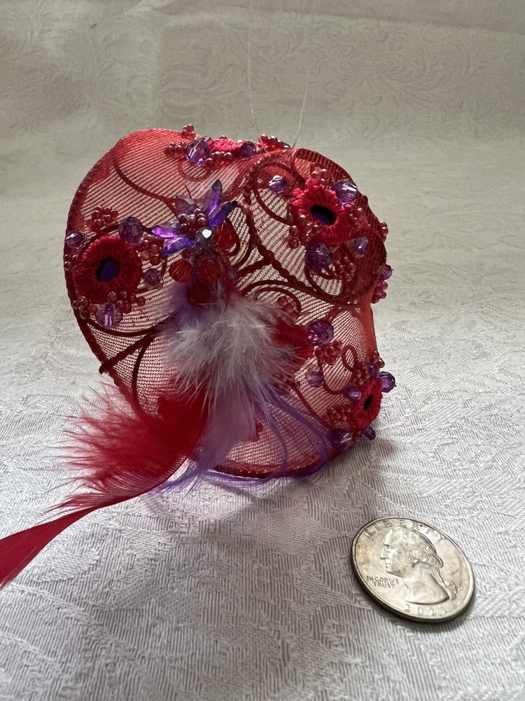 Red Glitter Christmas Hat with Purple Roses for Ladies Holiday Party