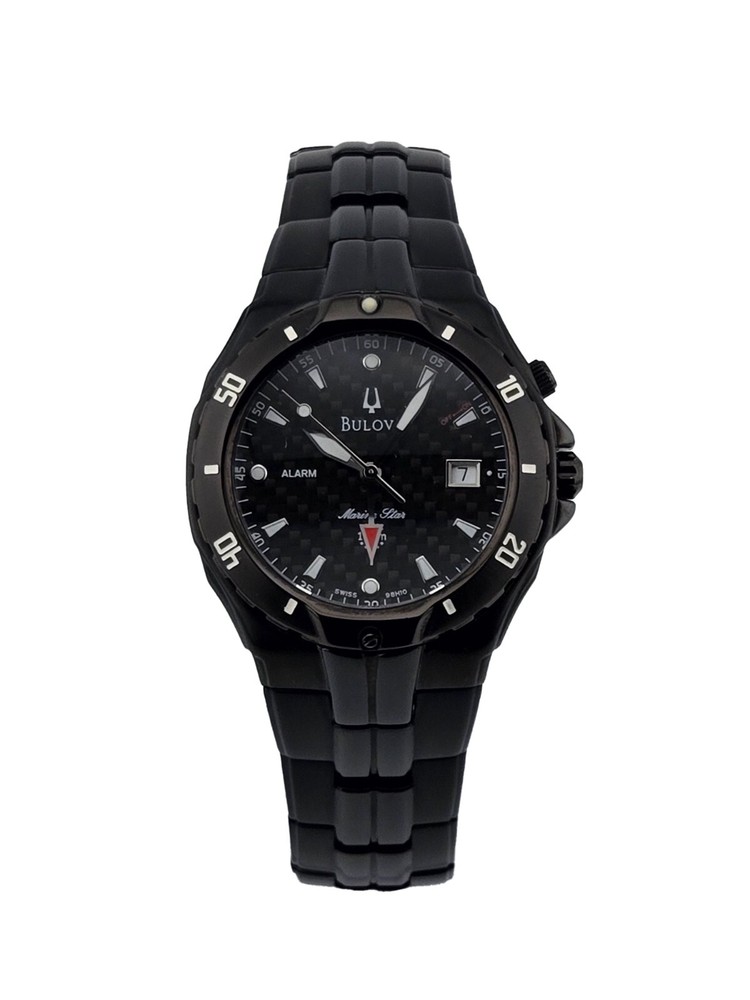 Bulova Mens Marine Star Black Dial Stainless Steel Watch 98H10 Vintage