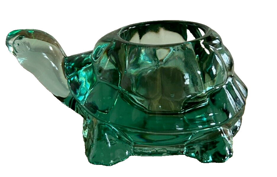 Vintage Indiana Glass Green Turtle Figurine Tea Light Candle Holder