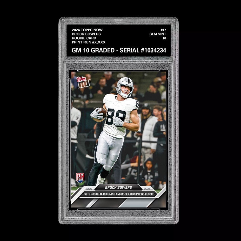 PRESALE Graded 10 Brock Bowers RC #17 2024 Topps Now Rookie TE Receiving Record-image