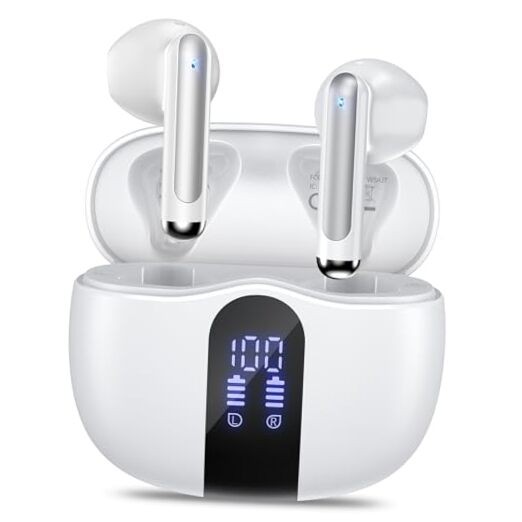 Wireless Earbuds, Bluetooth 5.4 Ear Buds with Power Display Charging White