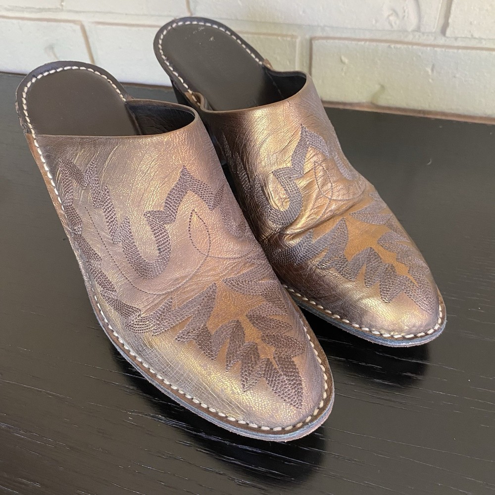 Donald Pliner bozza Leather Platform Mules Metallic Western Cowgirl Italy Size 9