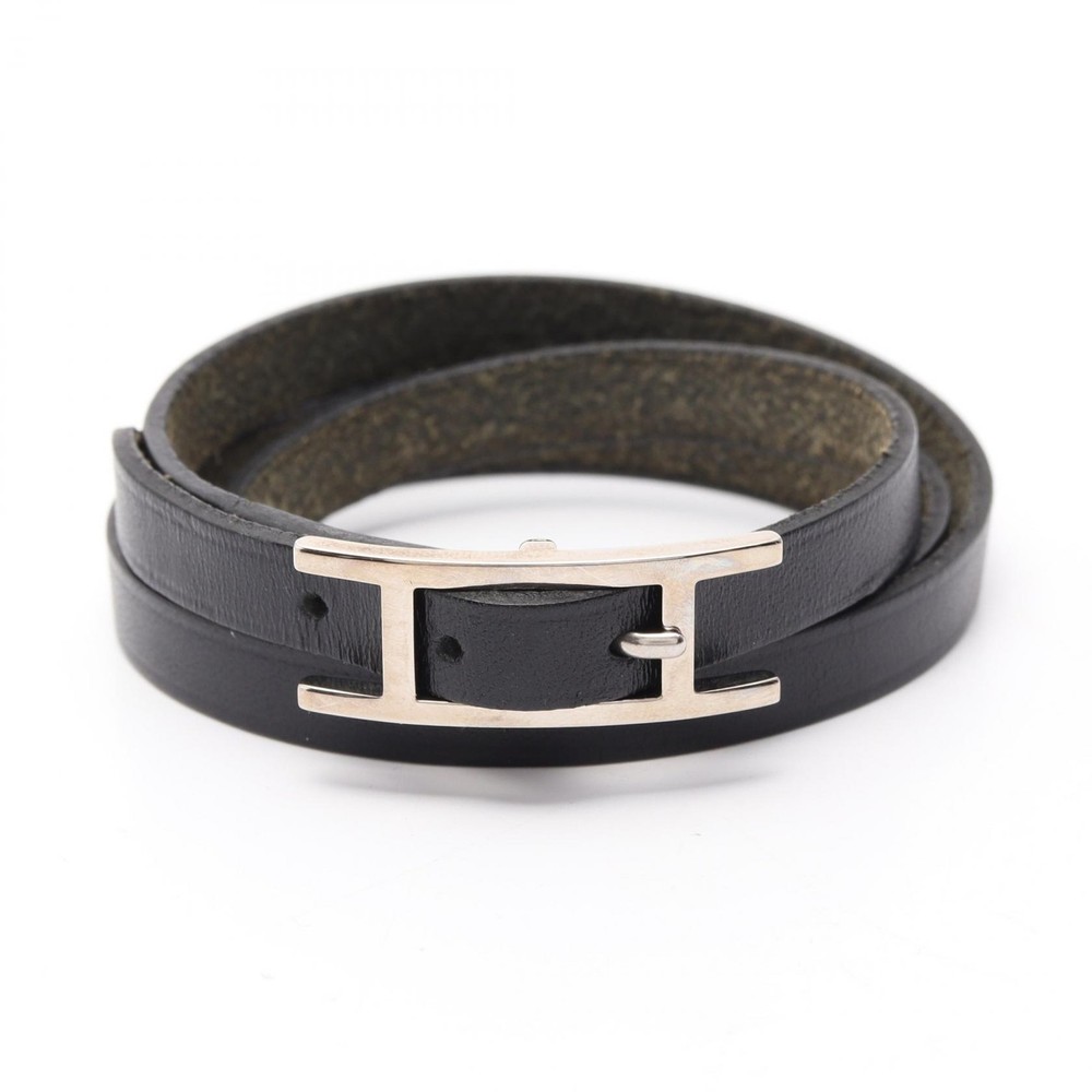 HERMES Api 3 Long Bracelet D Stainless Steel leather Used Women
