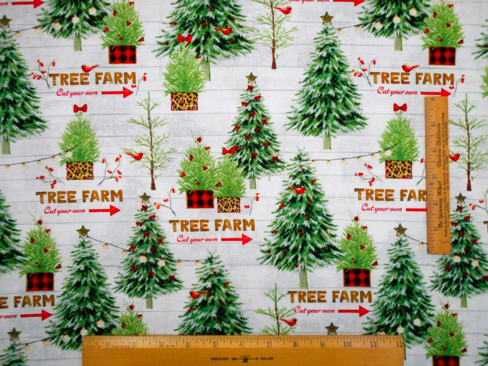 Christmas Tree Farm Fabric by the Yard - White Premium Cotton #55 for DIY Crafts