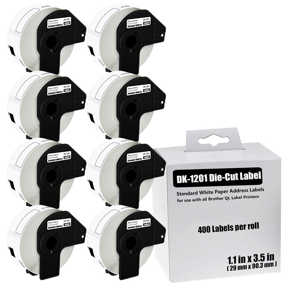 Brother QL DK-1201 Permanent Address Labels 8 Rolls 1.1x3.5 Inch