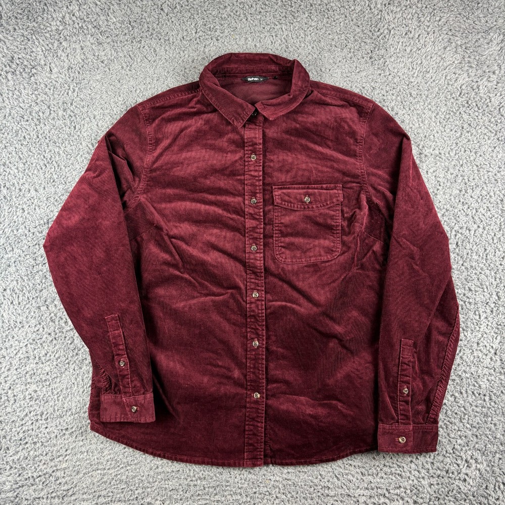 Rohan Overshirt Womens 14 Burgundy Corduroy Long Sleeve Button Up Chore Field