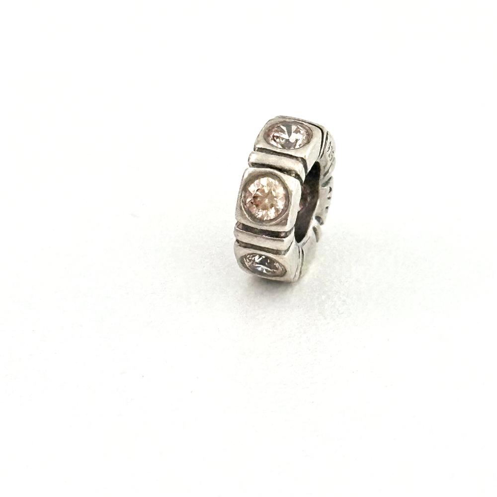 Pandora 925 Silver Champagne CZ Trinity Spacer Retired Charm Bead