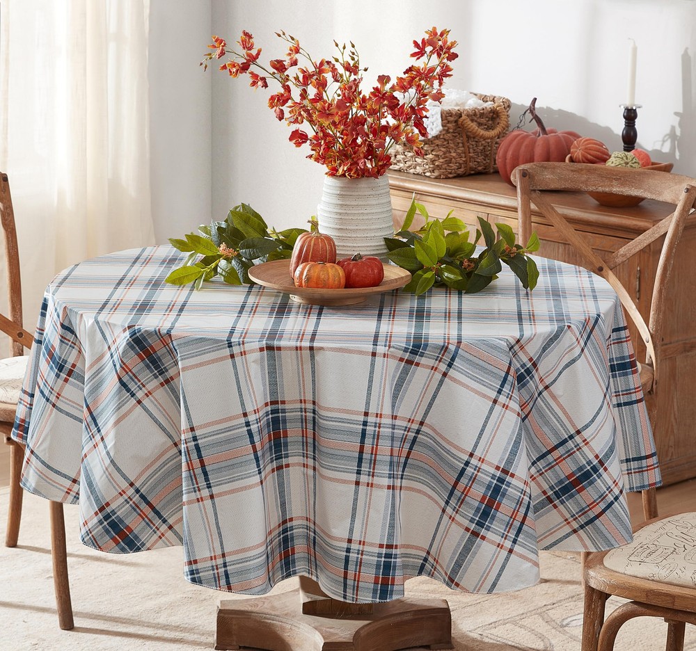 Thanksgiving Blue Rustic Mountain Plaid Vinyl Flannel Backed Tablecloth - Sto...