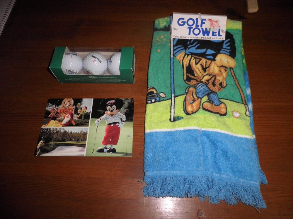 VTG WD GOLF BALLS (3), POST CARD & TOWEL--$20.00 OR BEST OFFER
