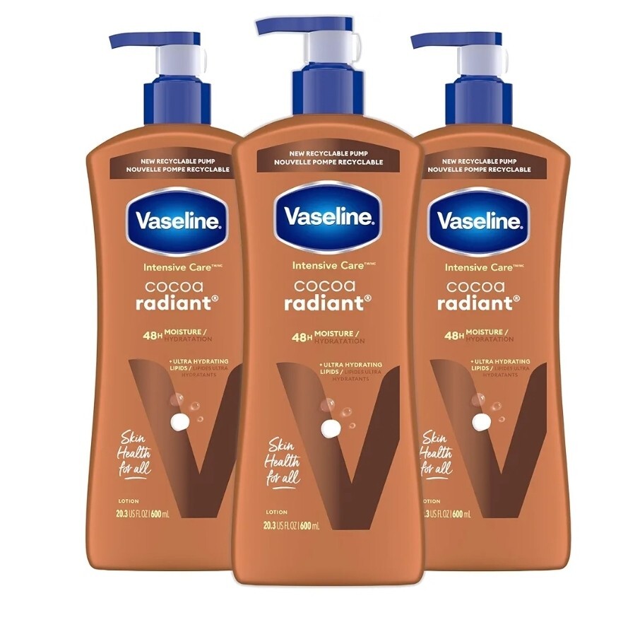 Vaseline Cocoa Radiant Body Lotion 20.3 oz 3-Pack Deep Hydration for Dry Skin