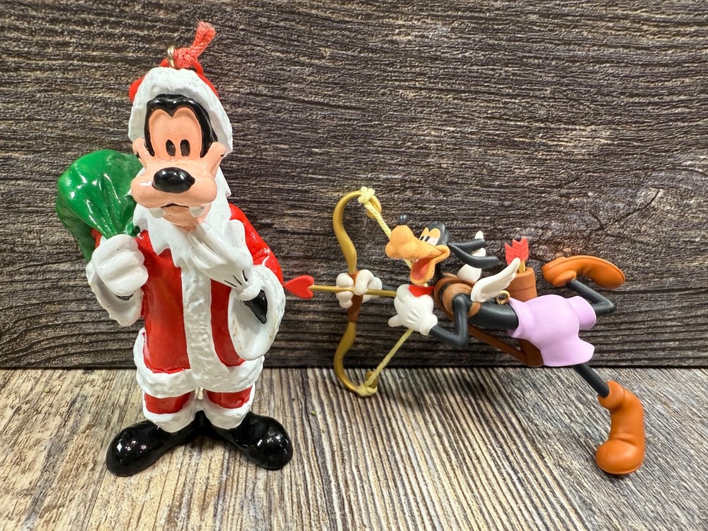 Vintage Disney Ceramic Goofy Santa Love Christmas Hallmark Keepsake Ornament Lot
