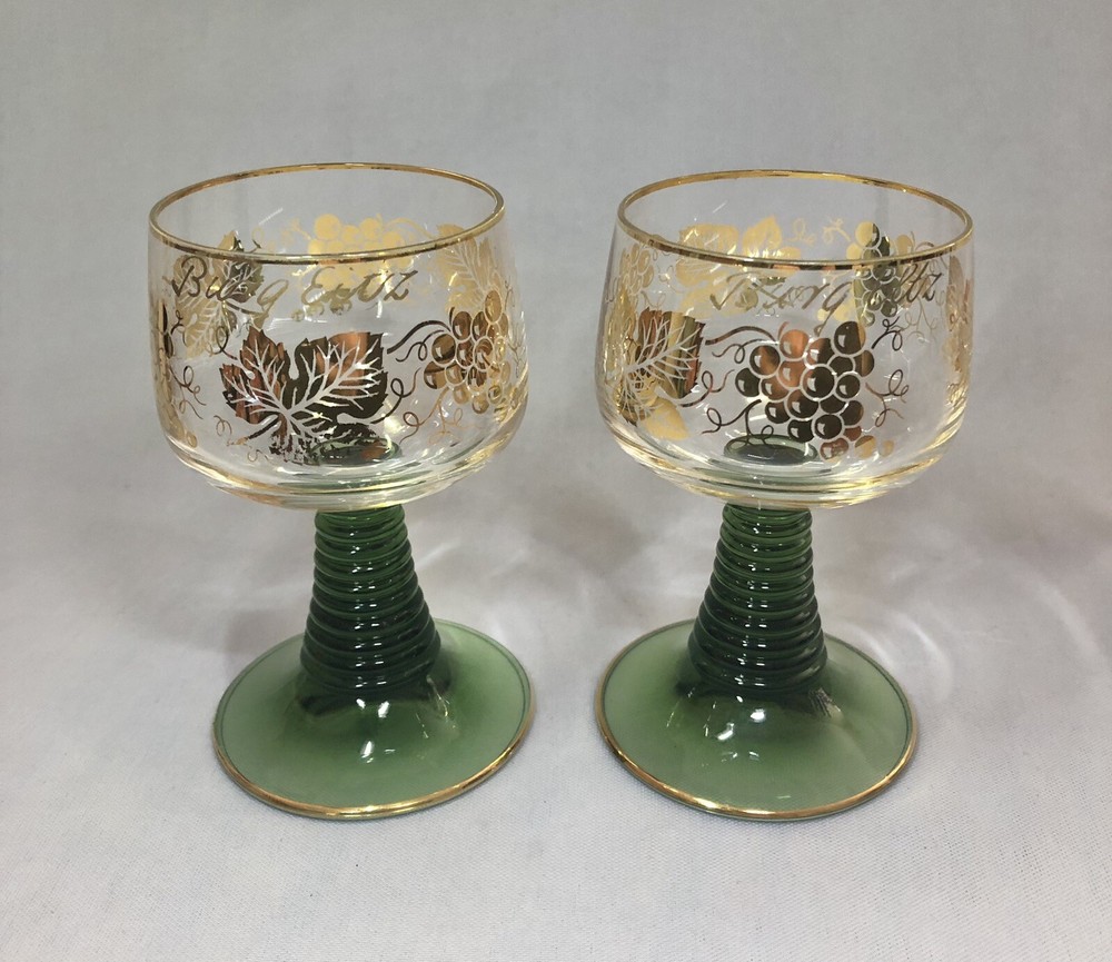 Vintage MCM Berg Eltz Green Beehive Cordial Wine Glasses Mid-Century Modern