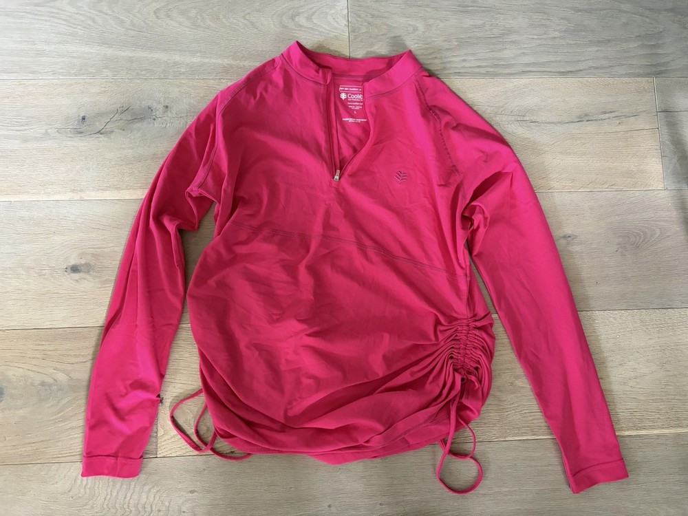 Coolibar Island ruche swim shirt magenta sun protection UPF 50 - Large