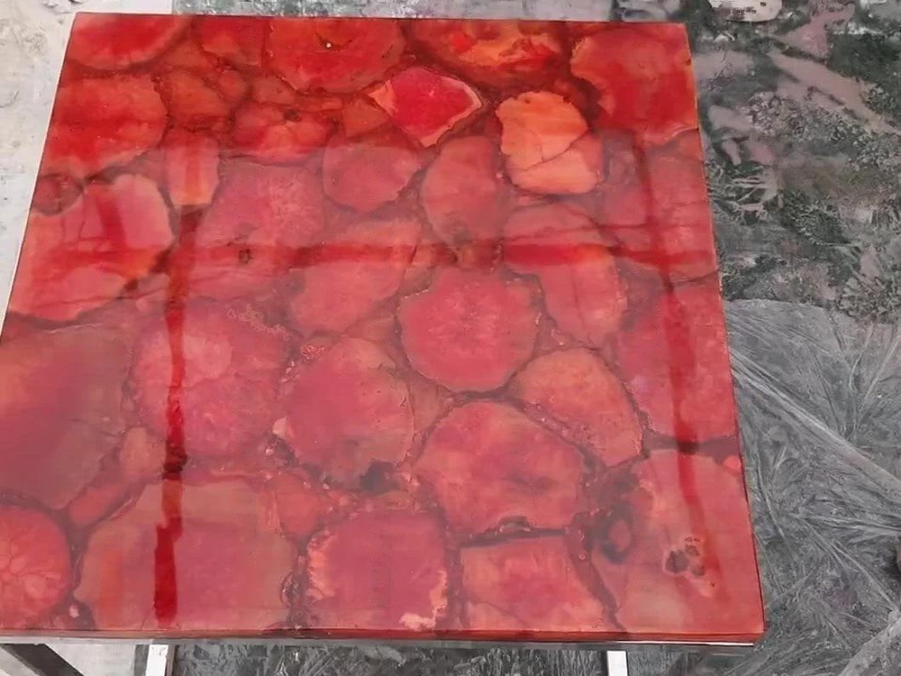 15x15 Red Agate Stone Coffee Table Top Custom Handmade Gift For Her