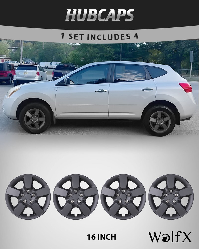4-Pack 16-Inch Matte Black Wheel Rim Covers for 2008-2015 Nissan Rogue R16 Hubcaps