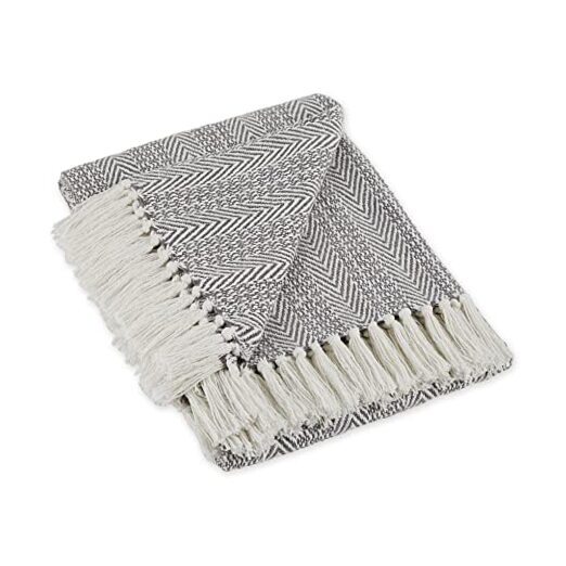 Herringbone Striped Collection Cotton Throw Blanket, 50x60 Gray