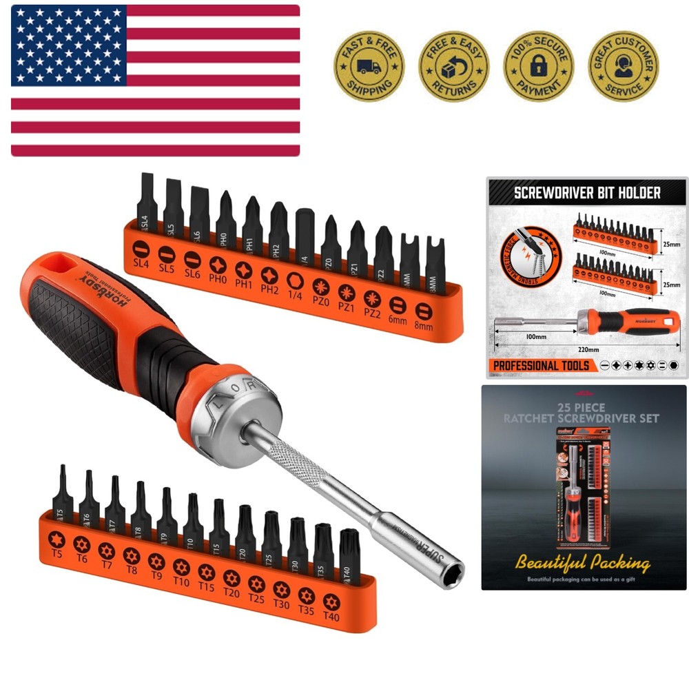 25-Piece Security Torx Bit Set with Ratcheting Driver for Precision Work