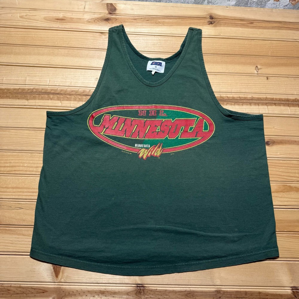 Vintage 90s Minnesota Wild NHL Ice Hockey Athletic Graphic Tank Top USA Made XL