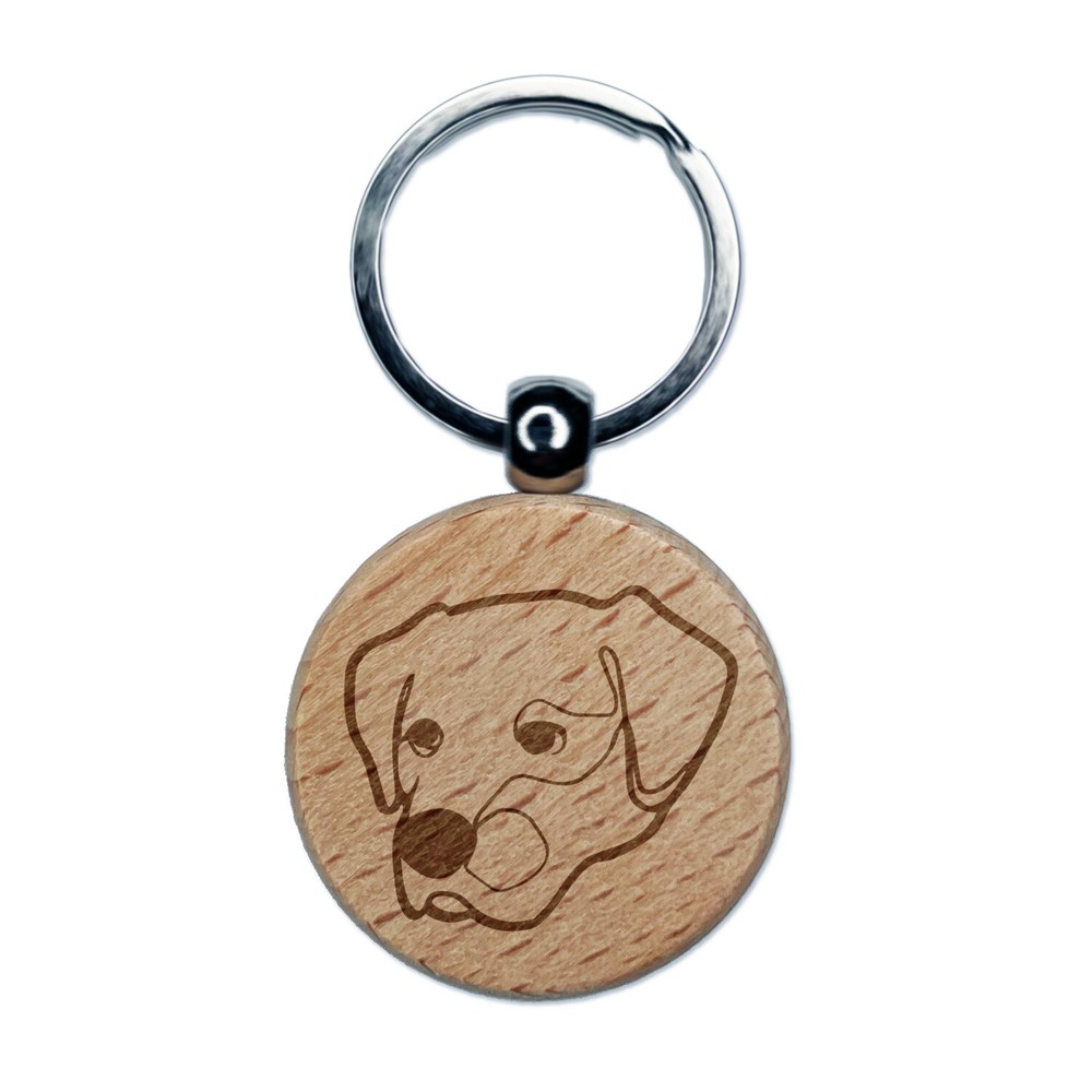 Labrador Dog Artsy Contour Line Engraved Wood Round Keychain Tag Charm