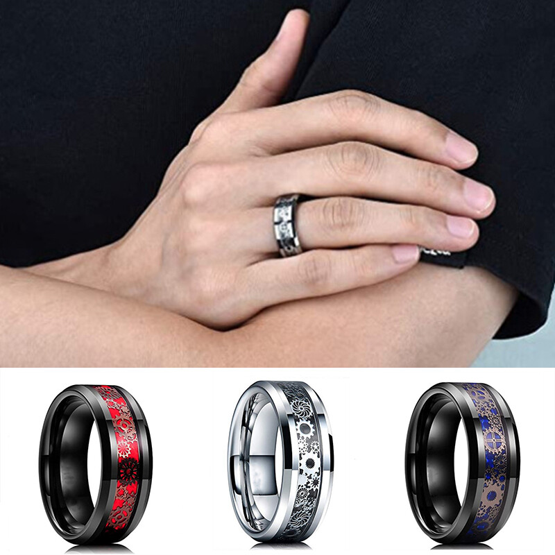 Unisex Men Stainless Steel Gear Color Contrast Ring Jewelry Accessories Sz6-13