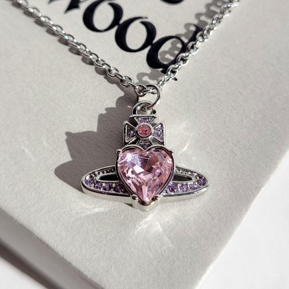 Vivienne Westwood ARIELLA silver pink mint crystal necklace