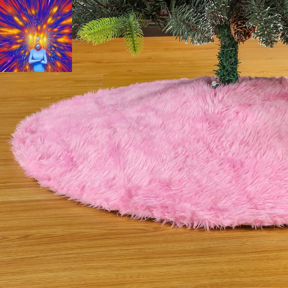 Faux Fur Christmas Tree Skirt,Pink Xmas Decorations for 5Ft Christmas Tree (Pink