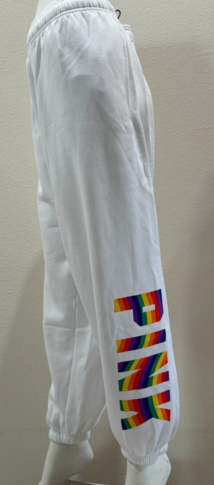 Victoria's Secret Pink Logo Fleece Baggy Campus Sweatpants White XL