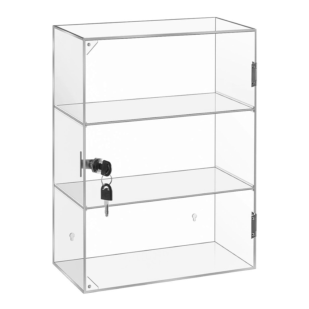 Clear Acrylic Display Case Countertop Box Shelves Showcase with Lock Dustproof