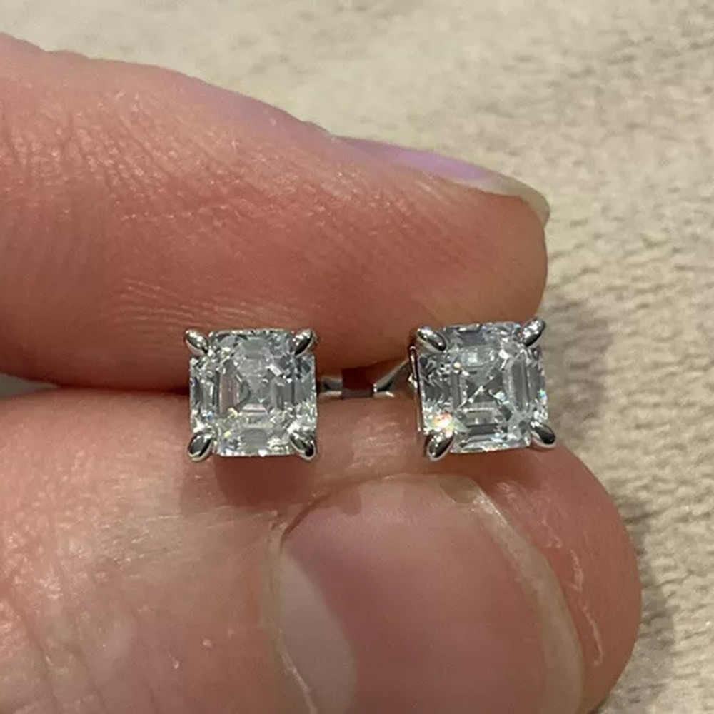 1.0 Carat Lab Created Diamond Asscher Cut Solitaire Earrings 925 Sterling Silver