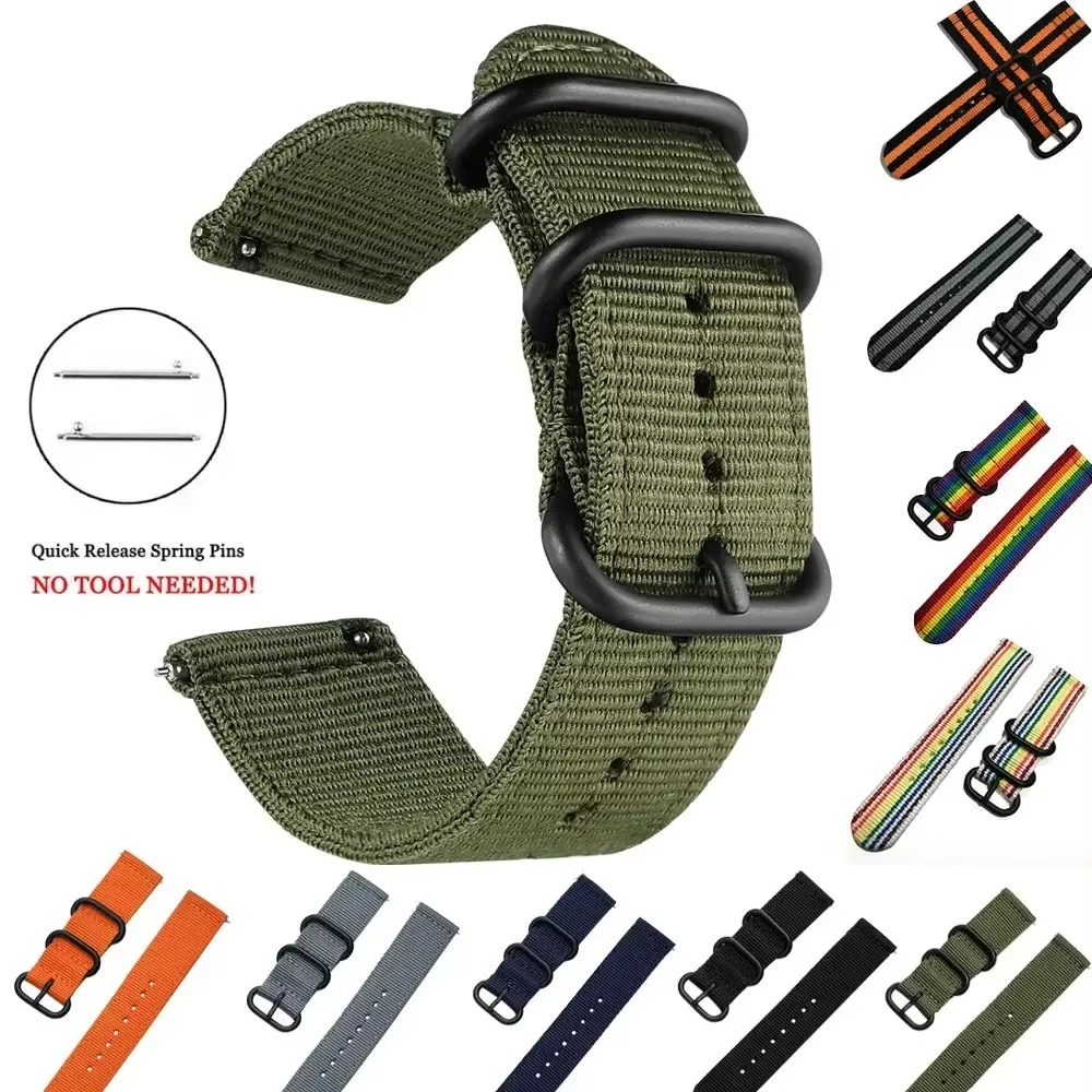 18mm 20mm 22mm Durable Military Woven Nylon Wrist Watch Band Quick Release Strap