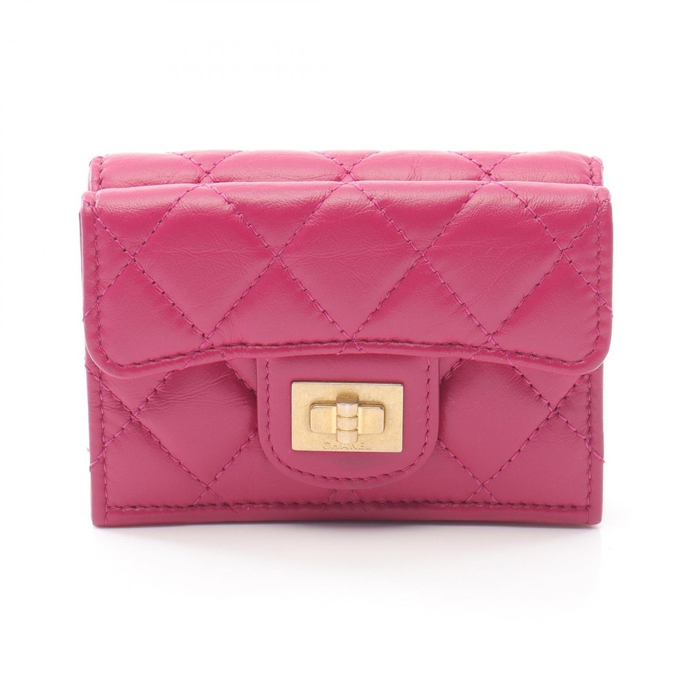 CHANEL 2.55 Tri-fold Lambskin Wallet Pink Women GHW Pre-Owned