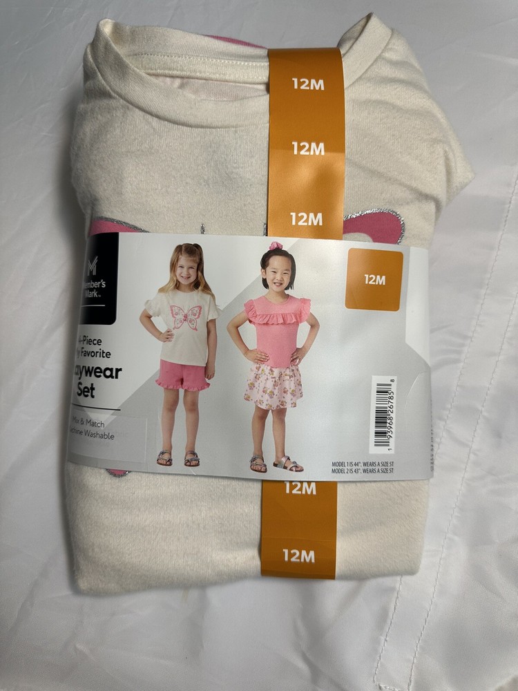 Members Mark Girls 4-Piece Short Sleeve Top & Shorts Playwear Set 12M-image