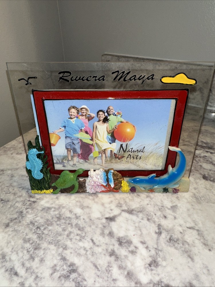 Rivera Maya Vacation Frame with Dolphins Turtles Coral Sea Dragons