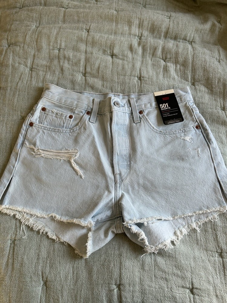 Levi's Women's Premium 501 High Rise Shorts Sz 30 Light Blue Distressed