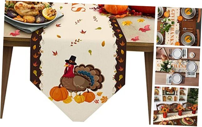 Thanksgiving Table Runner 108 inches Long Turkey with Pumpkin 13 x 108 inches