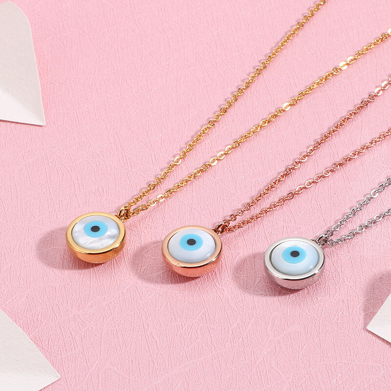 Titanium steel collarbone chain Drop necklace Devil's Eye pendant for women