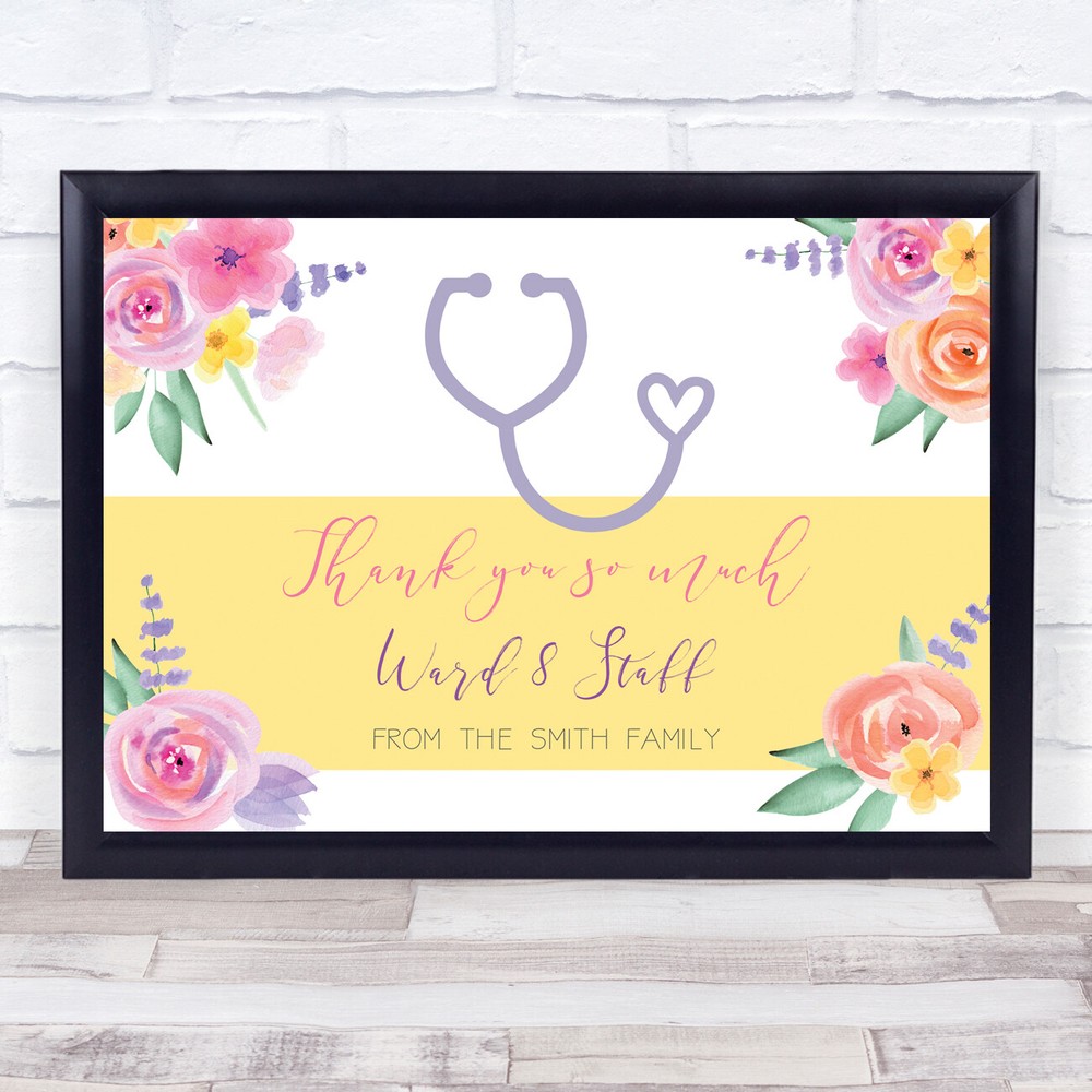 Thank You Nurse Ward Staff Hospital Flower Yellow Personalised Gift Art Print