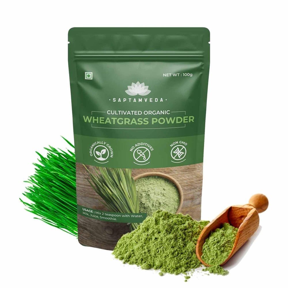 SAPTAMVEDA Organic Wheatgrass Powder - Non-GMO Vegan Superfood - 100g