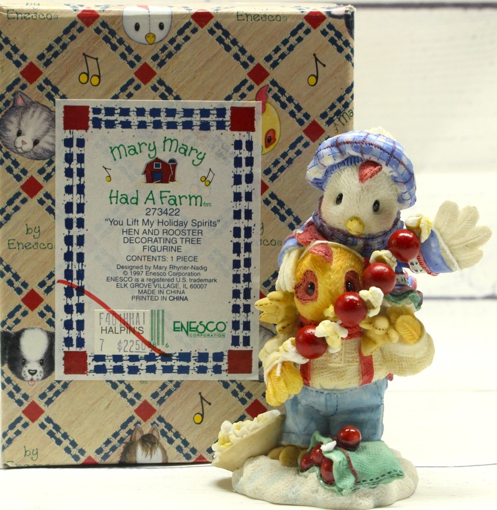 Enesco Mary Mary Had A Farm You Lift My Holiday Spirits Hen & Rooster Decorating
