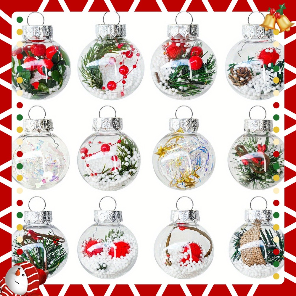 Snow Landscape Christmas Balls - 12 Pack 2.36 Inch Transparent Tree Ornaments US