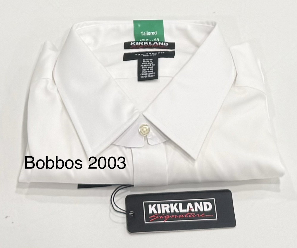 Kirkland Signature Men's Tailored Fit Dress Shirt, White, Size 17.5-33