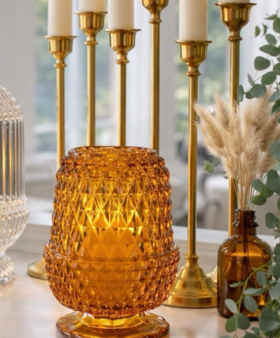 Vtg Indiana Glass Amber Fairy Lamp Light 5