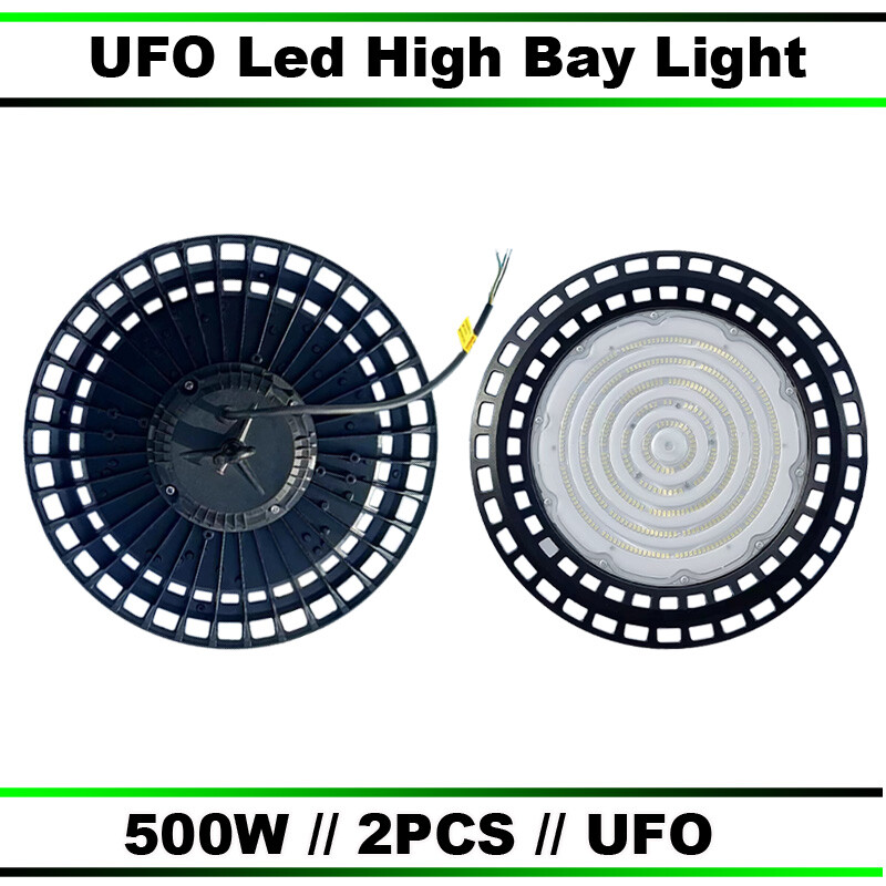 2-Pack 500W UFO High Bay LED Lights for Factory & Warehouse Commercial Use
